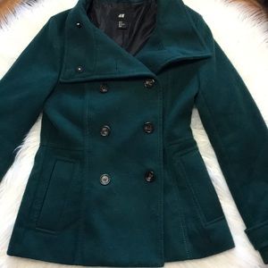 Forest green coat, lightly worn